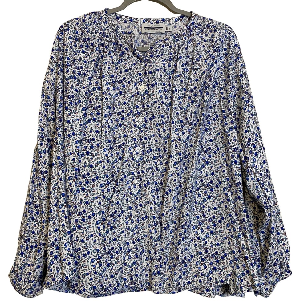 Guideboat Co Womens Blue White Ditsy Floral Button Down Blouse Shirt Small - Picture 1 of 5